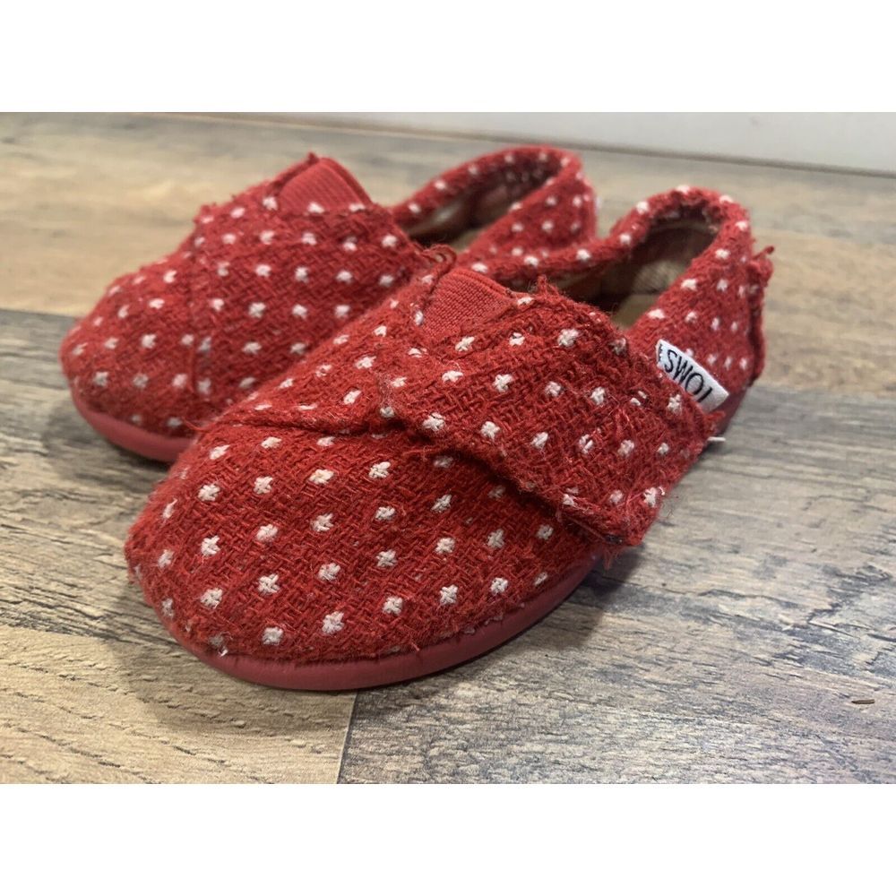 Toms Classics Red Dot Tiny Toddler Slip On Canvas Casual Flats Size T5